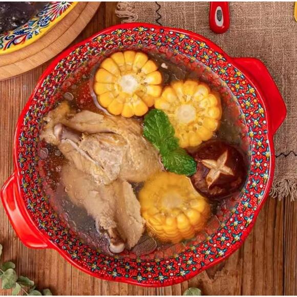 Bohemian Style Ceramic Ramen Soup Bowl with Handle Microwave Safe Embossed New - Picture 6 of 7